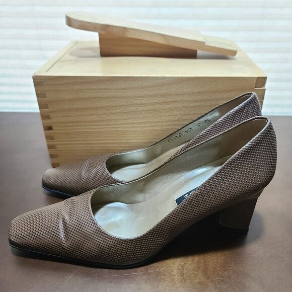 EXCELLENT USED SHOES PROXY ITALIAN LEATHER COPPER GOLD MESH TEXTURED HEELPUMPS 8 - Picture 3 of 14